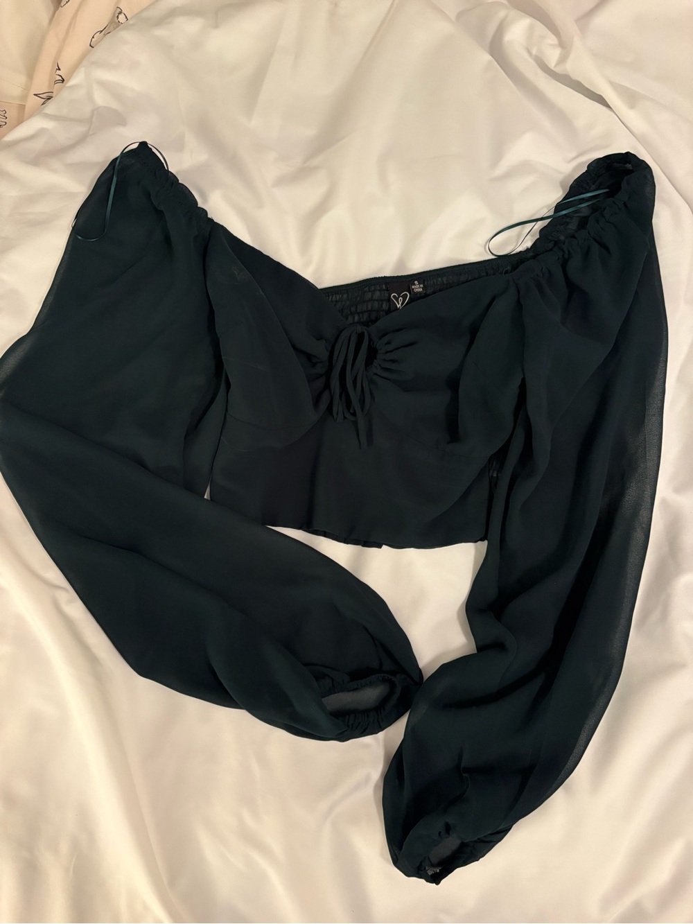 Green Balloon Sleeves Crop Top